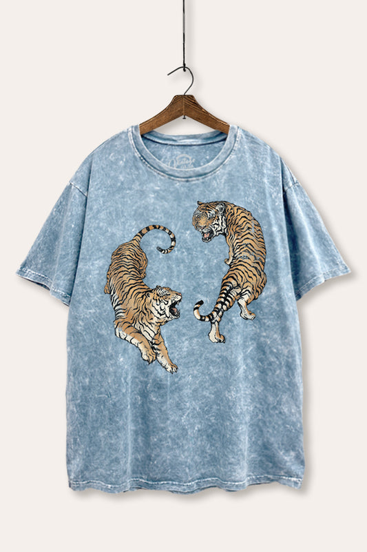 Fighting Tigers Graphic Mineral Wash Boxy Tee