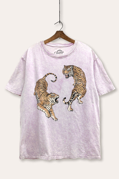 Fighting Tigers Graphic Mineral Wash Boxy Tee