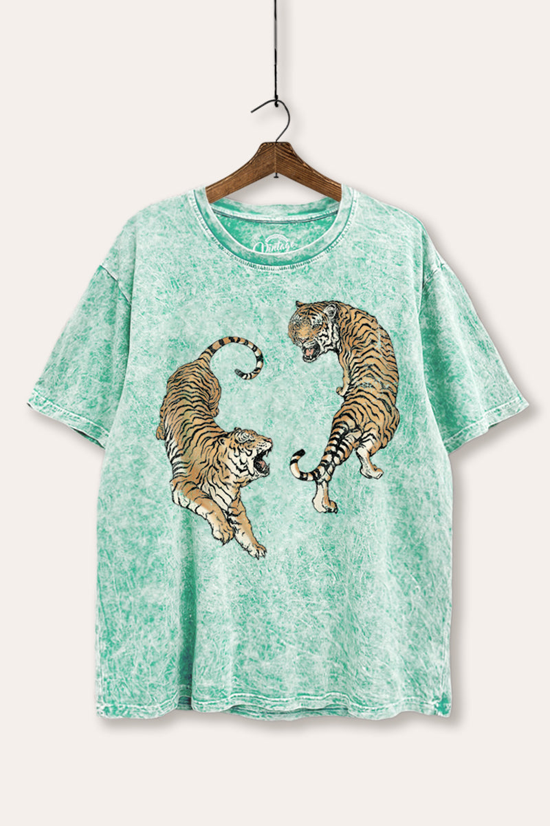 Fighting Tigers Graphic Mineral Wash Boxy Tee
