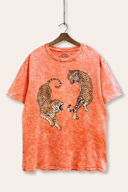 Fighting Tigers Graphic Mineral Wash Boxy Tee