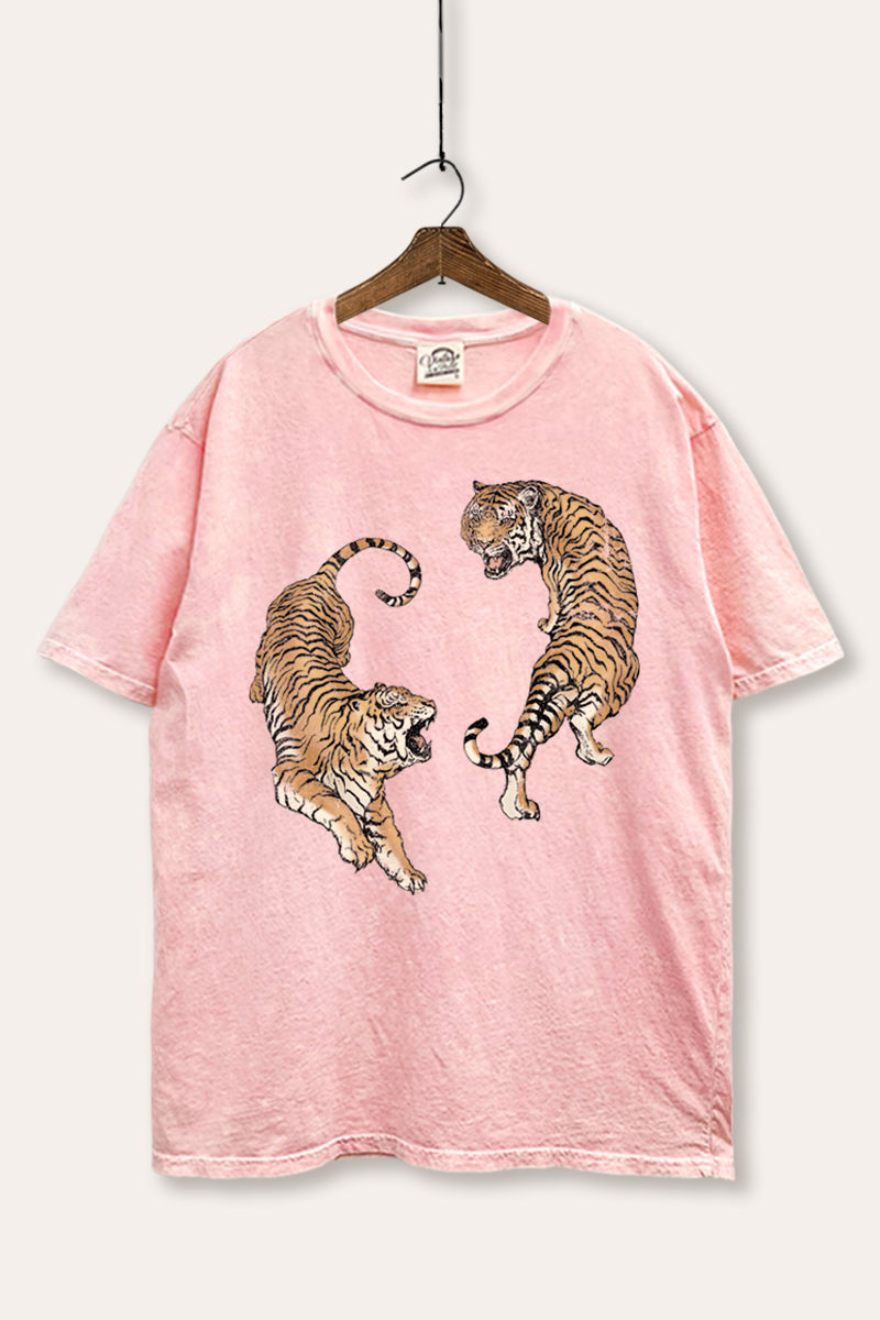Fighting Tigers Graphic Mineral Wash Boxy Tee