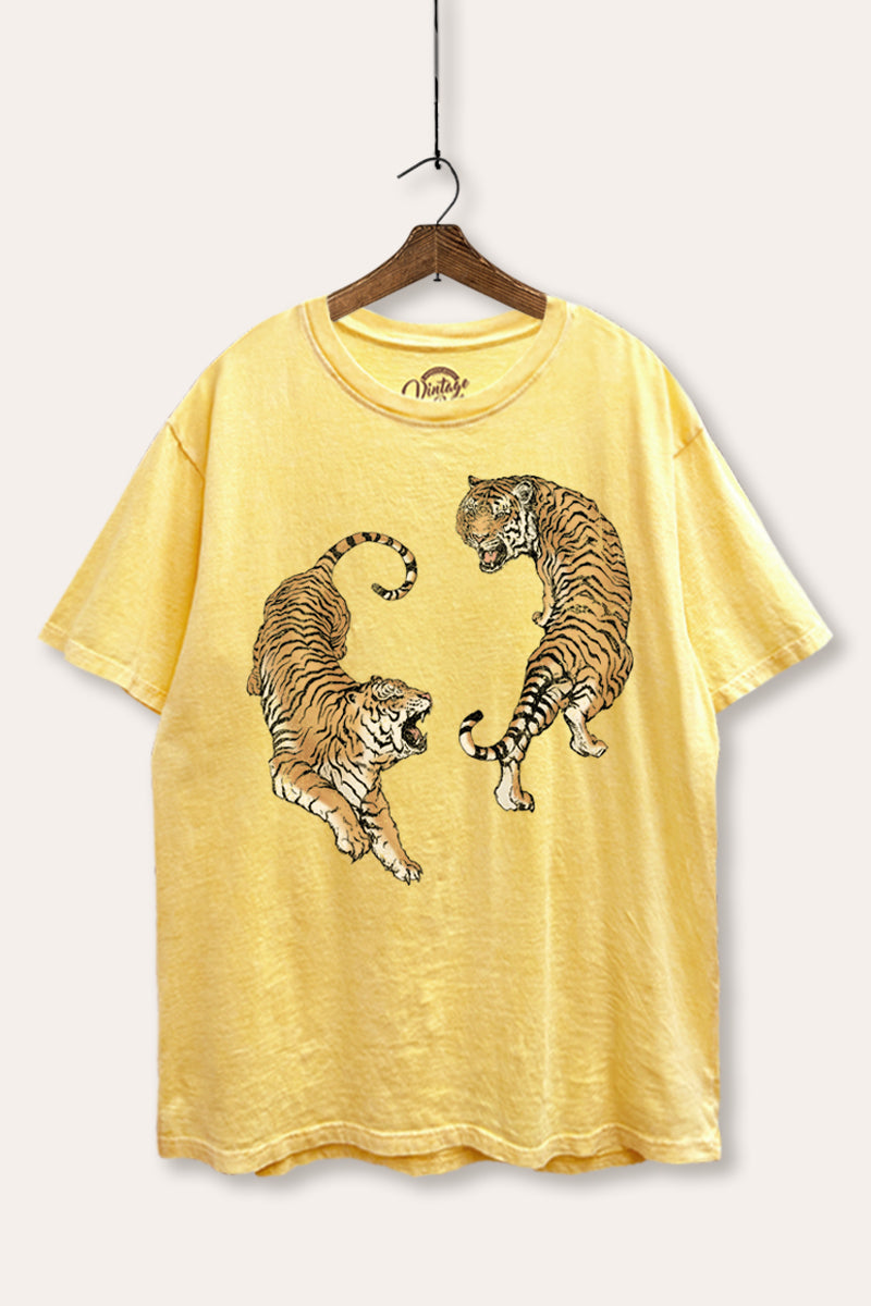 Fighting Tigers Graphic Mineral Wash Boxy Tee