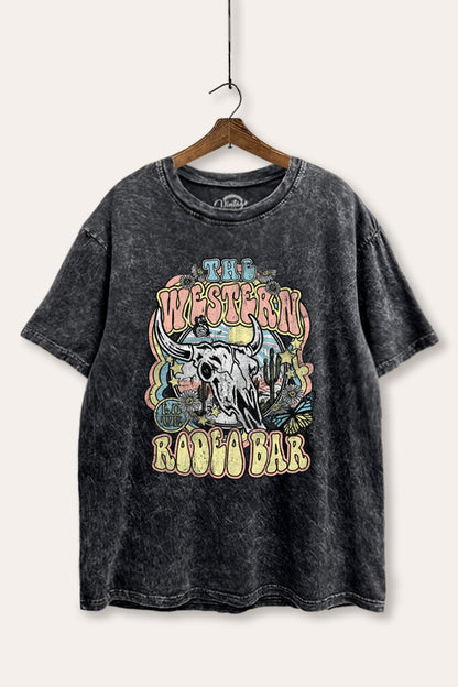 Western Rodeo Bar Retro Graphic Mineral Wash Boxy Tee