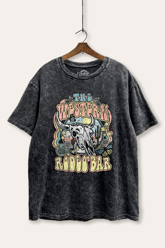 Western Rodeo Bar Retro Graphic Mineral Wash Boxy Tee