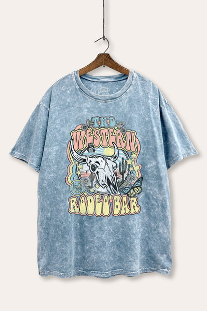 Western Rodeo Bar Retro Graphic Mineral Wash Boxy Tee