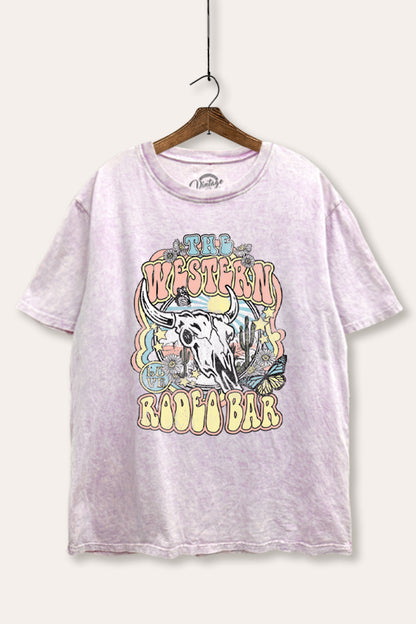 Western Rodeo Bar Retro Graphic Mineral Wash Boxy Tee