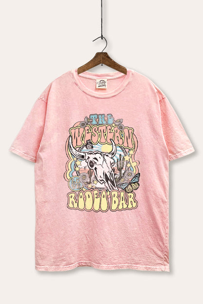 Western Rodeo Bar Retro Graphic Mineral Wash Boxy Tee