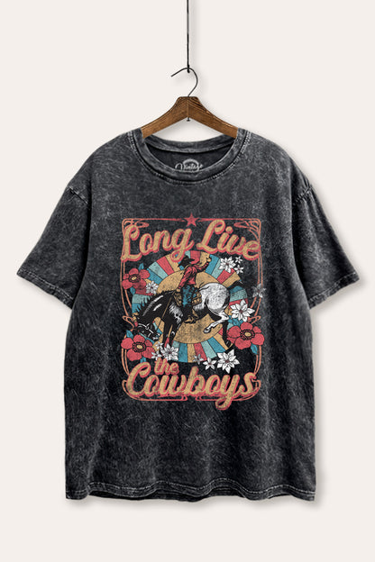 Long Live Cowboys Retro Graphic Mineral Wash Boxy Tee