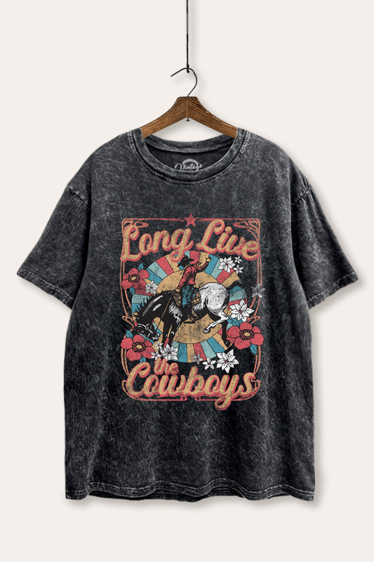 "long live the cowboys" tie dye mineral wash boxy graphic tee
