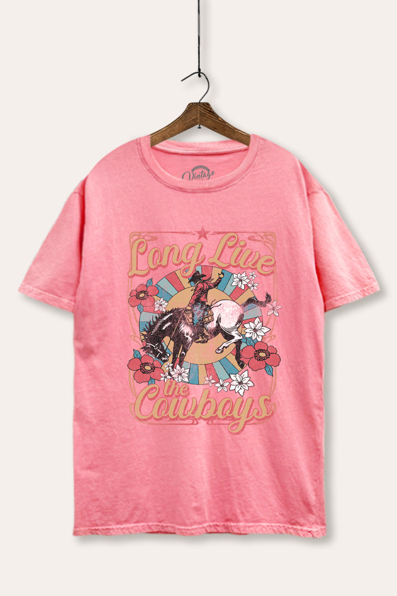 "long live the cowboys" tie dye mineral wash boxy graphic tee