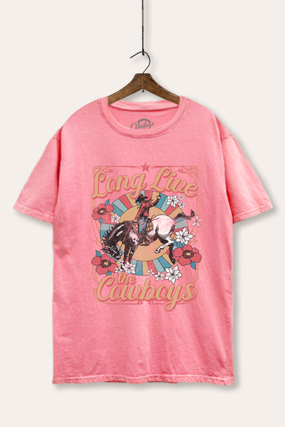 Long Live Cowboys Retro Graphic Mineral Wash Boxy Tee