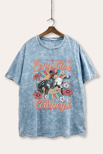 Long Live Cowboys Retro Graphic Mineral Wash Boxy Tee