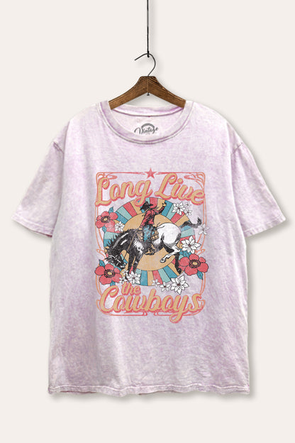 Long Live Cowboys Retro Graphic Mineral Wash Boxy Tee