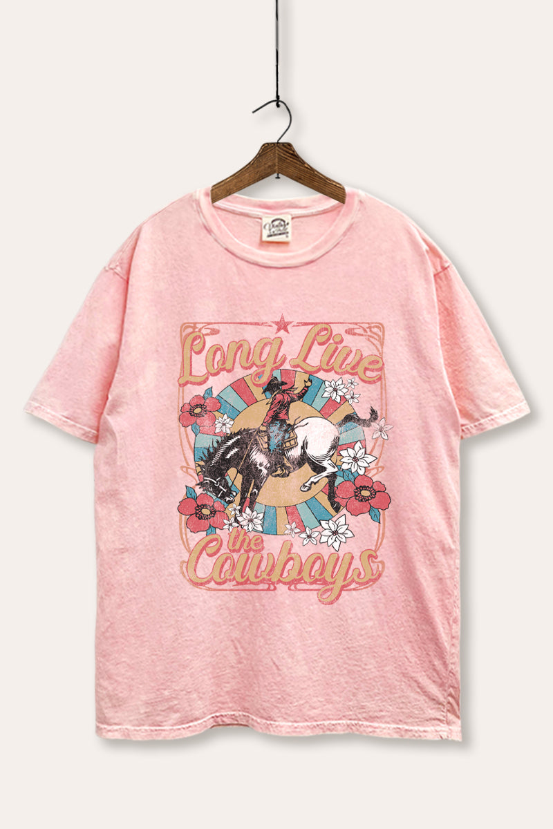 "long live the cowboys" tie dye mineral wash boxy graphic tee