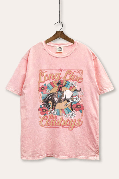 Long Live Cowboys Retro Graphic Mineral Wash Boxy Tee