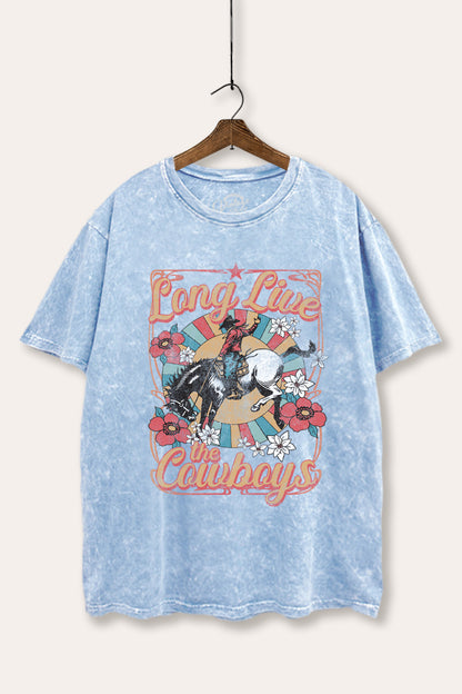 Long Live Cowboys Retro Graphic Mineral Wash Boxy Tee