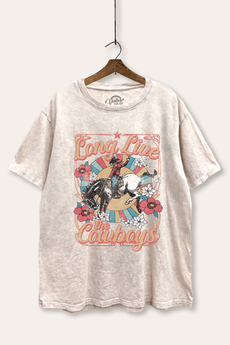 "long live the cowboys" tie dye mineral wash boxy graphic tee