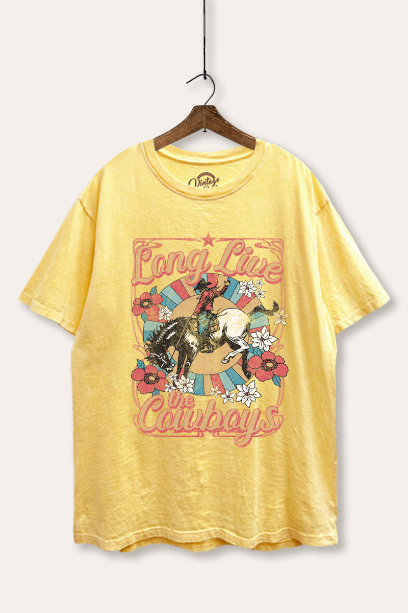 "long live the cowboys" tie dye mineral wash boxy graphic tee