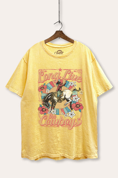 Long Live Cowboys Retro Graphic Mineral Wash Boxy Tee