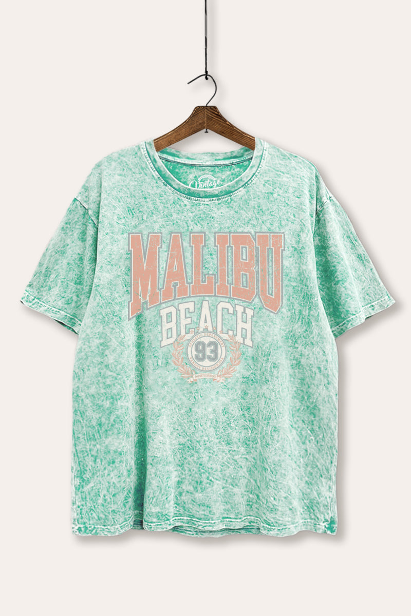 "malibu beach" tie dye mineral wash boxy graphic tee
