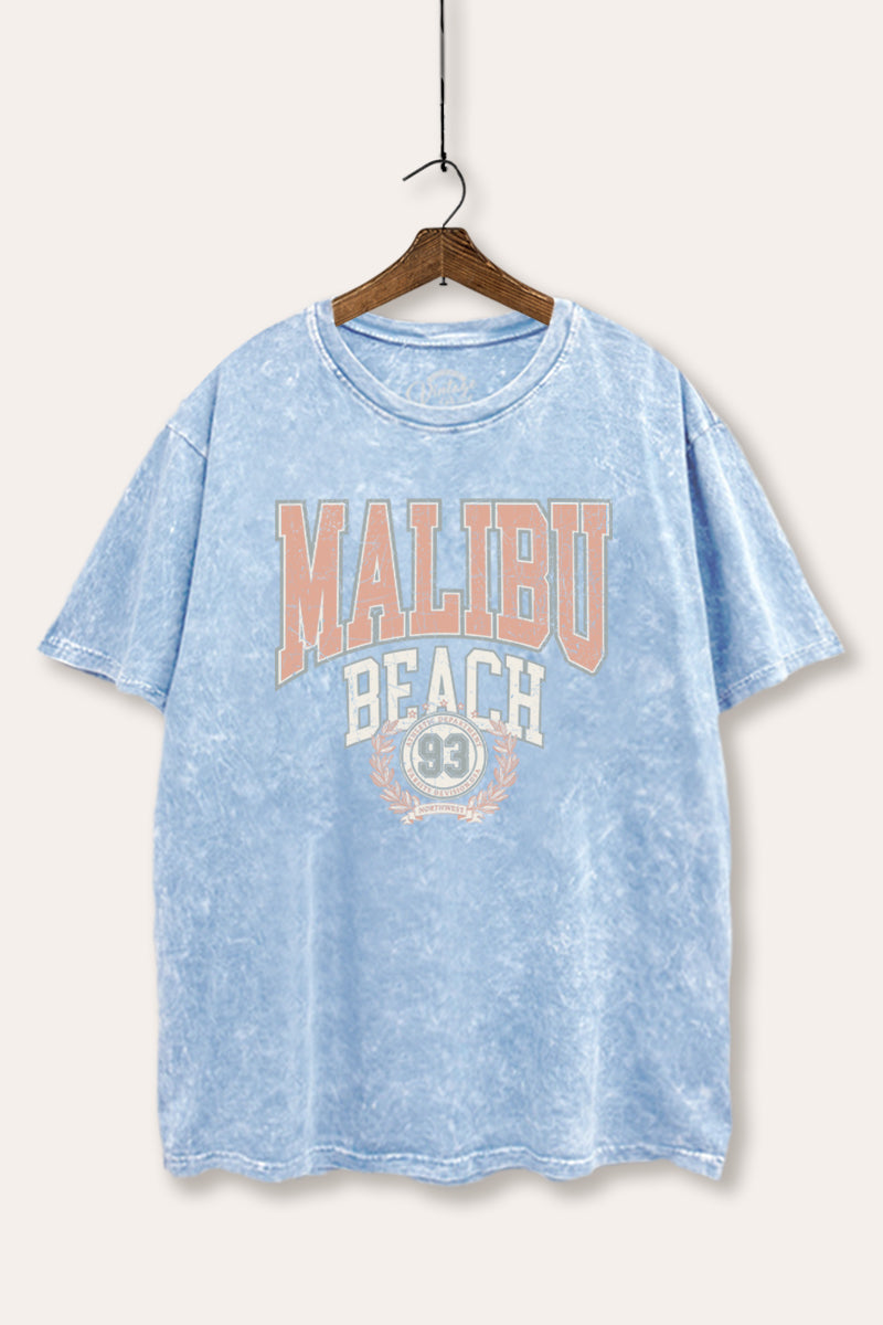 "malibu beach" tie dye mineral wash boxy graphic tee