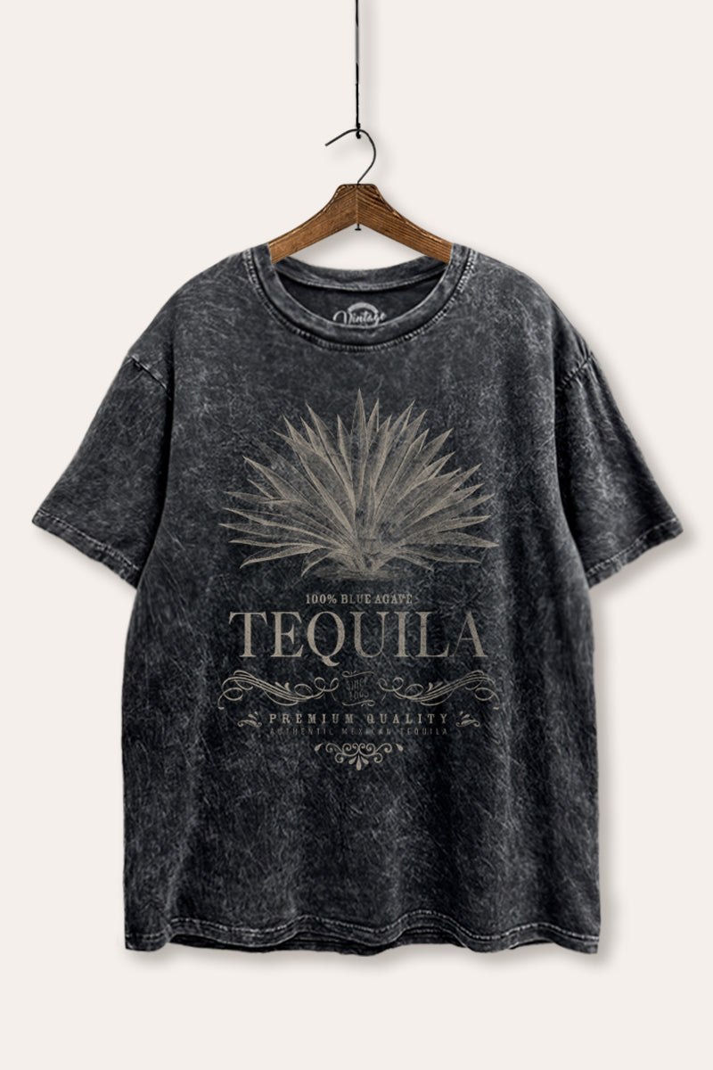 "tequila" agave plant tie dye mineral wash boxy graphic tee
