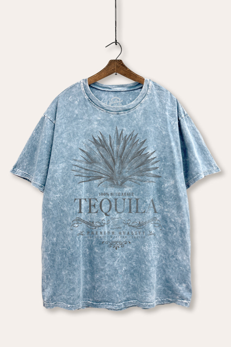 "tequila" agave plant tie dye mineral wash boxy graphic tee