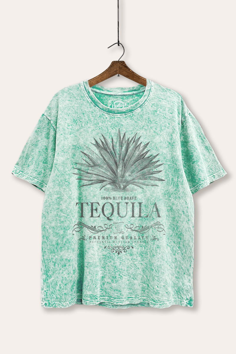 "tequila" agave plant tie dye mineral wash boxy graphic tee