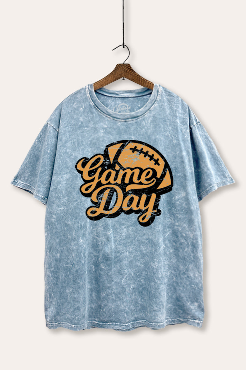 "game day" football tie dye mineral wash boxy graphic tee