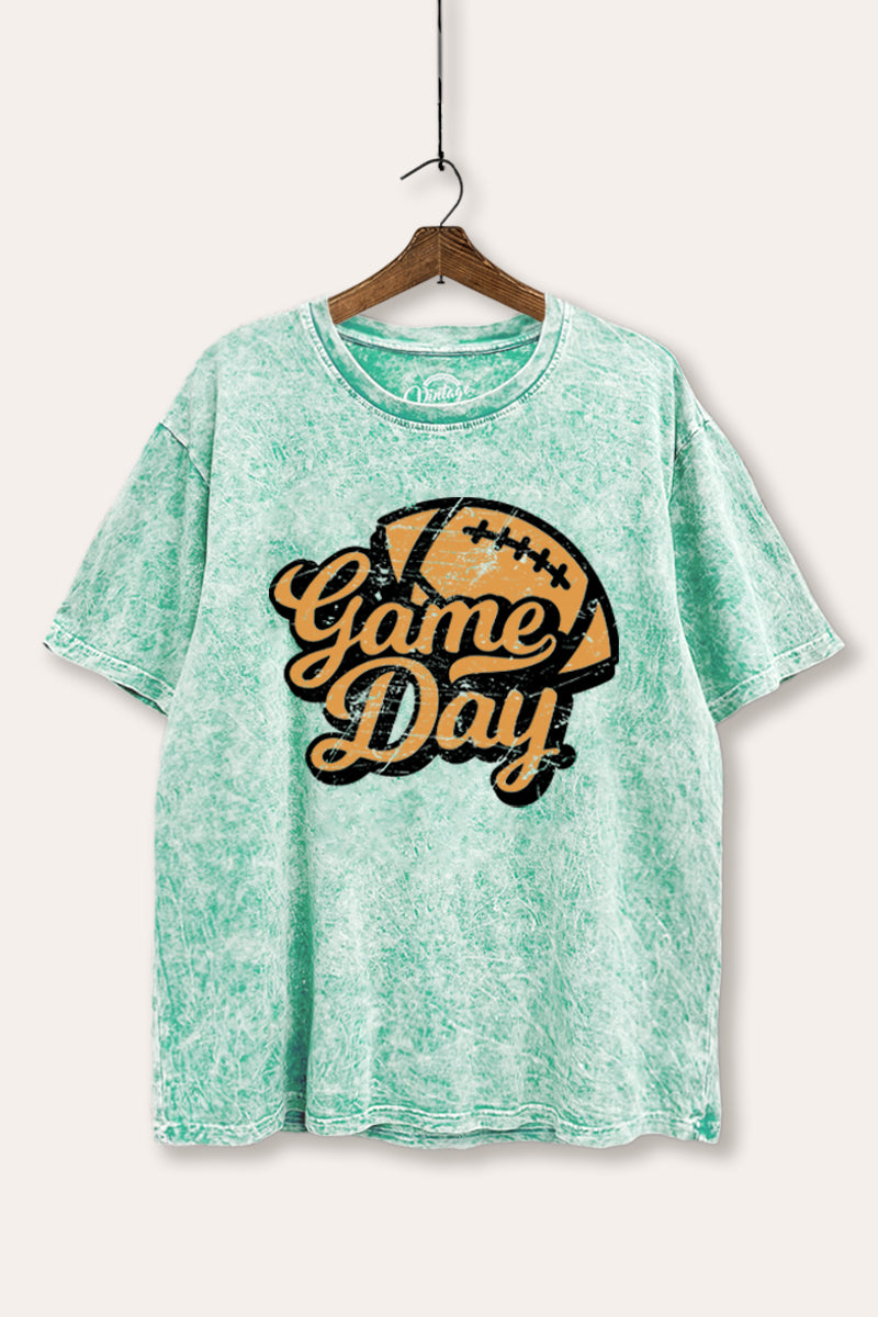 "game day" football mineral wash boxy graphic tee