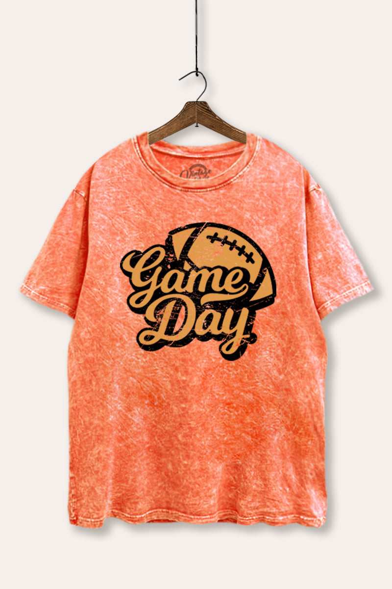 "game day" football tie dye mineral wash boxy graphic tee