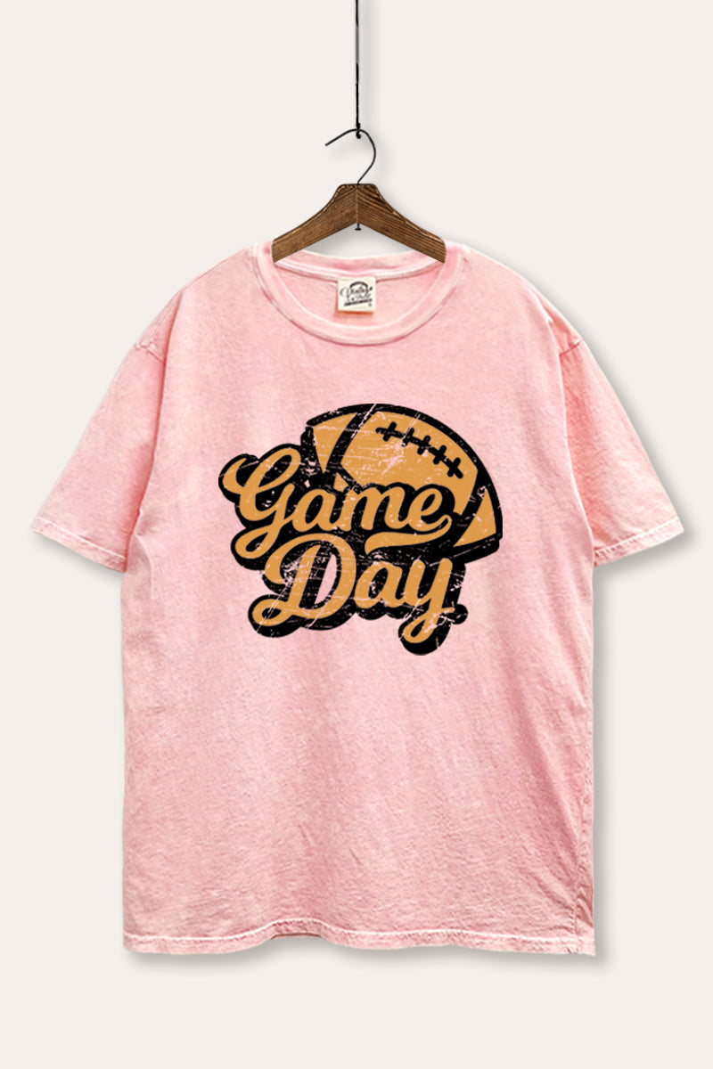 "game day" football tie dye mineral wash boxy graphic tee