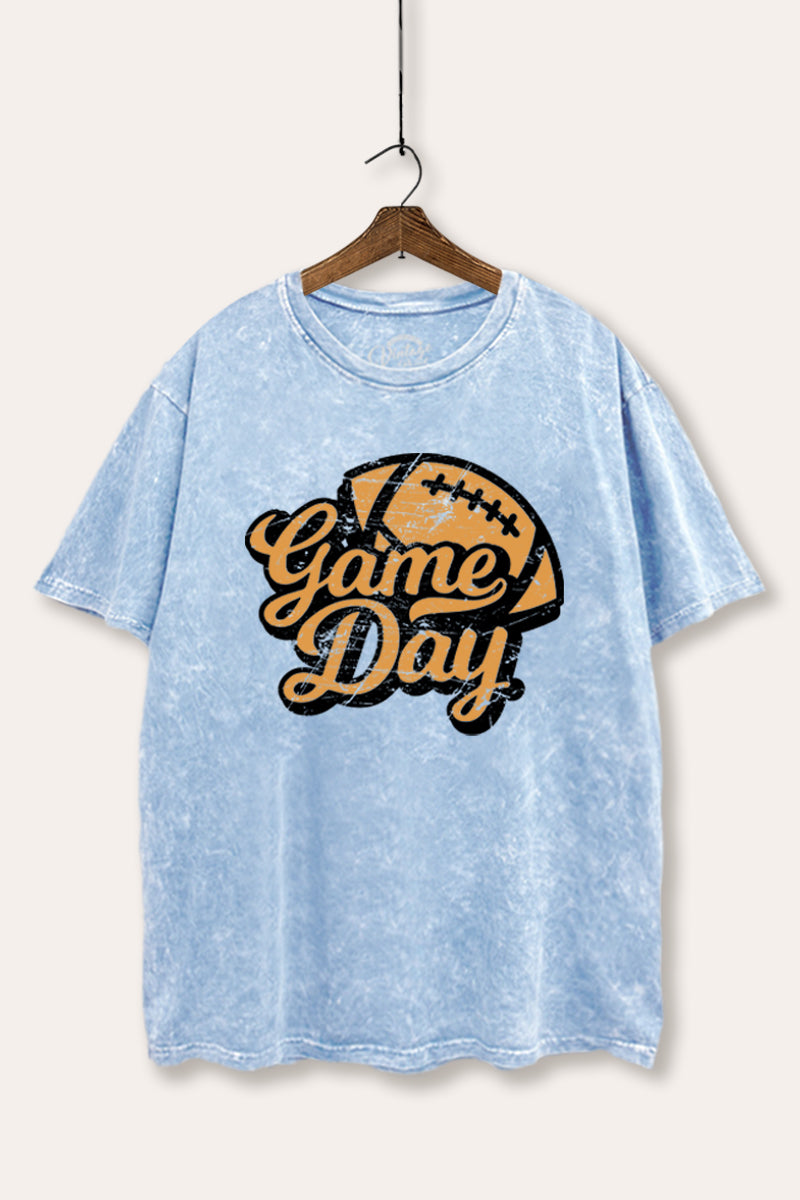 "game day" football tie dye mineral wash boxy graphic tee