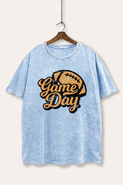 Game Day Football Sports Graphic Mineral Wash Boxy Tee