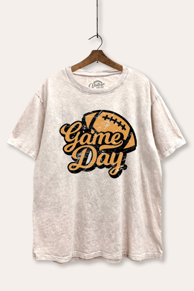 "game day" football tie dye mineral wash boxy graphic tee