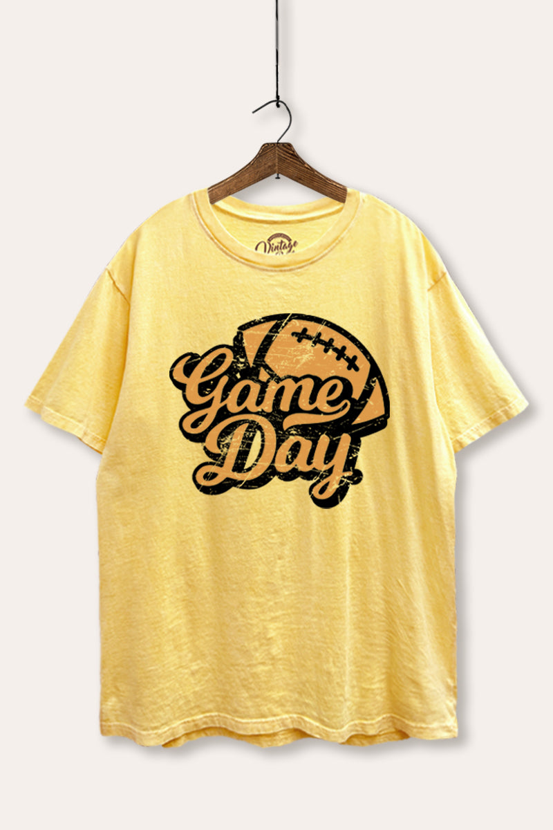 "game day" football tie dye mineral wash boxy graphic tee