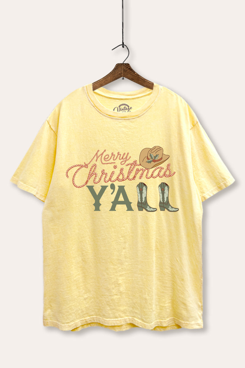 "merry christmas y'all" mineral wash boxy graphic tee