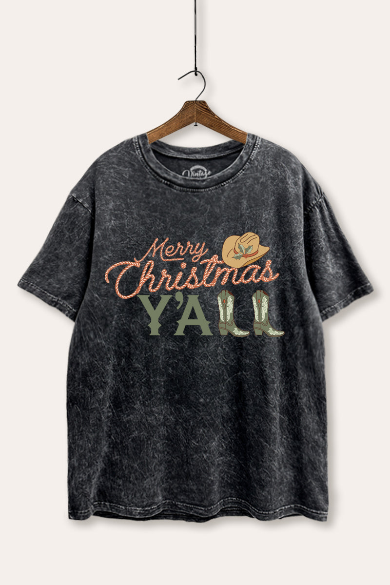 "merry christmas y'all" mineral wash boxy graphic tee