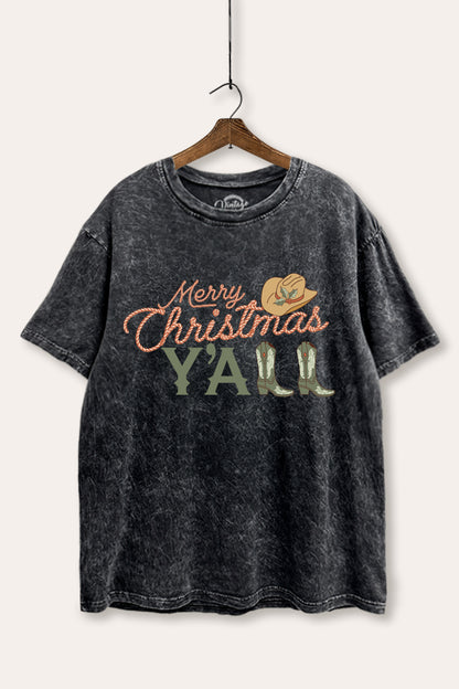 Merry Christmas Y'all Graphic Mineral Wash Boxy Tee