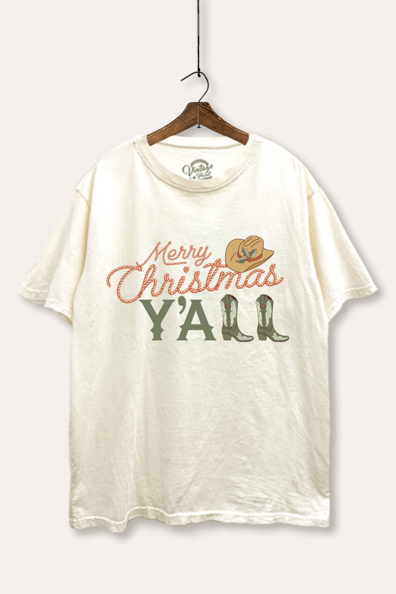 "merry christmas y'all" mineral wash boxy graphic tee