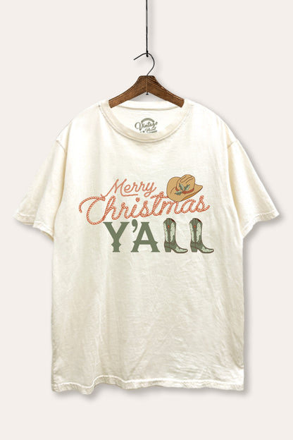 Merry Christmas Y'all Graphic Mineral Wash Boxy Tee