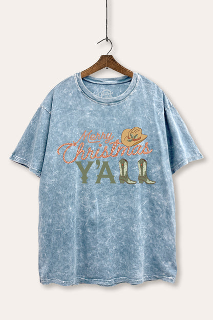 Merry Christmas Y'all Graphic Mineral Wash Boxy Tee