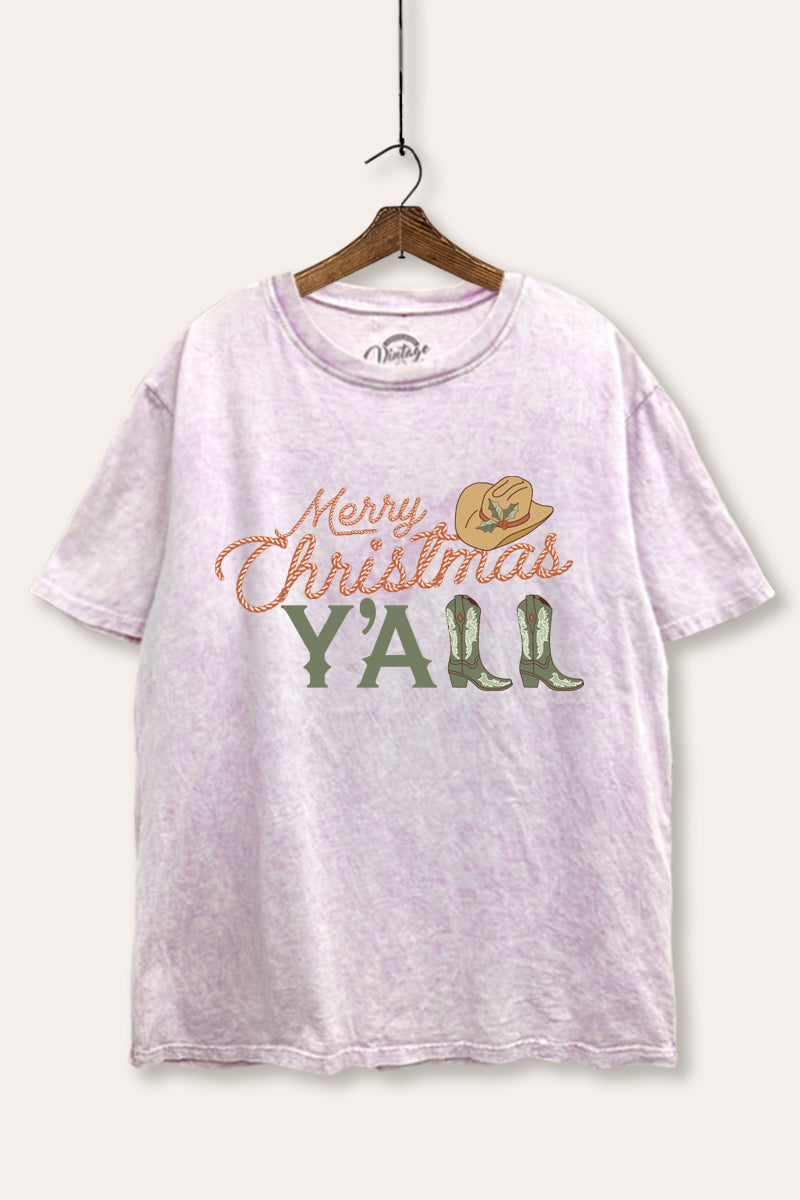 "merry christmas y'all" tie dye boxy graphic tee