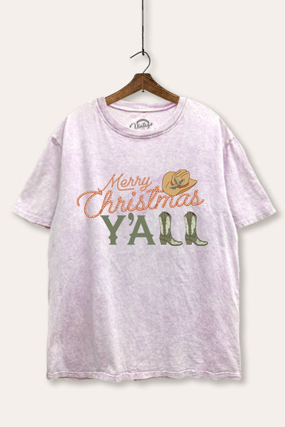 Merry Christmas Y'all Graphic Mineral Wash Boxy Tee