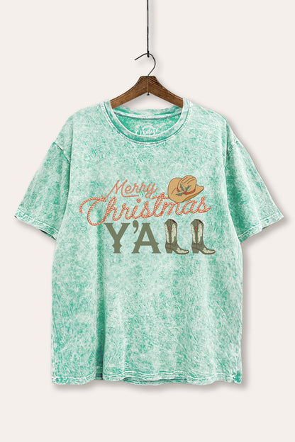 Merry Christmas Y'all Graphic Mineral Wash Boxy Tee