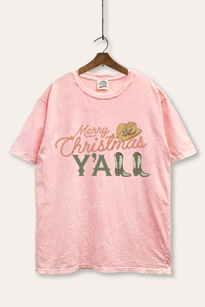 "merry christmas y'all" mineral wash boxy graphic tee