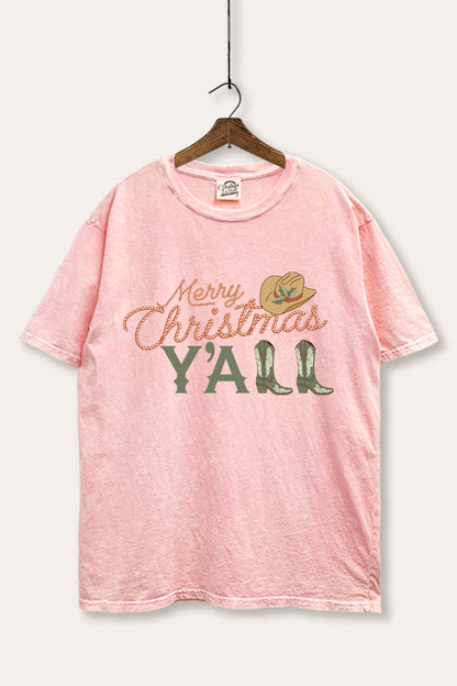 Merry Christmas Y'all Graphic Mineral Wash Boxy Tee
