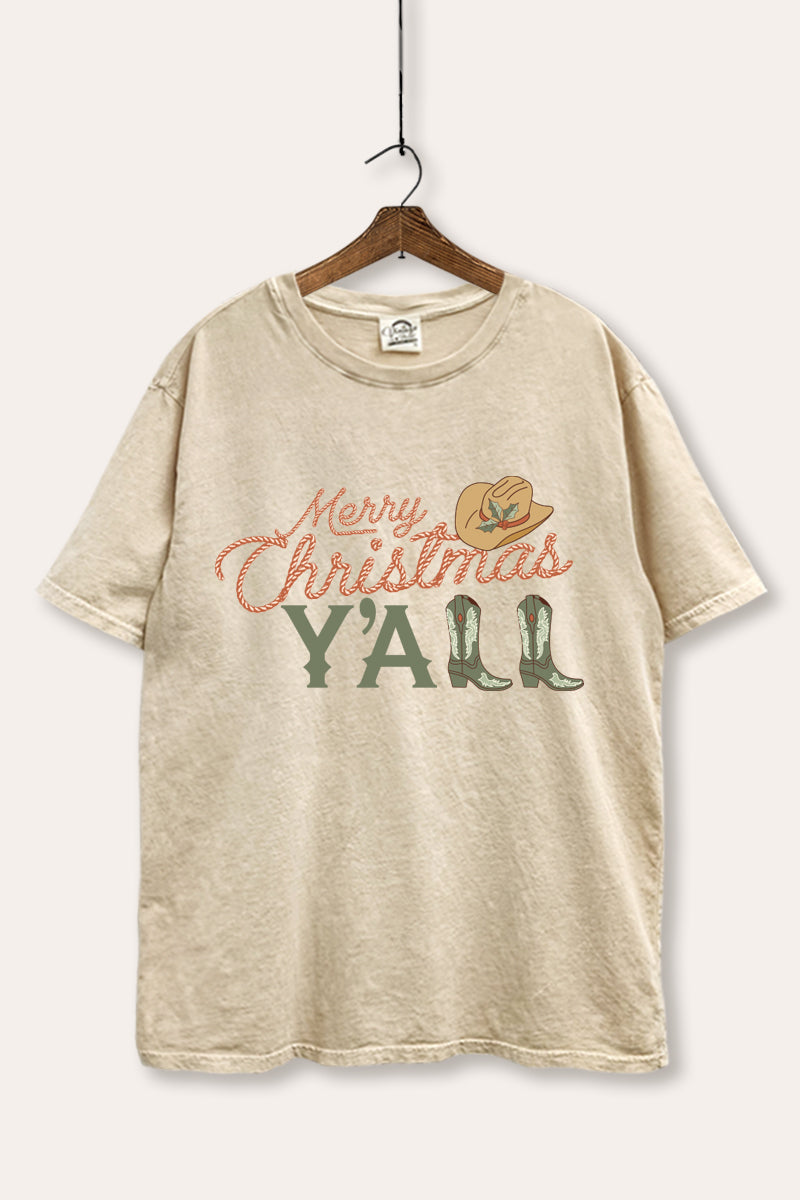 "merry christmas y'all" tie dye boxy graphic tee