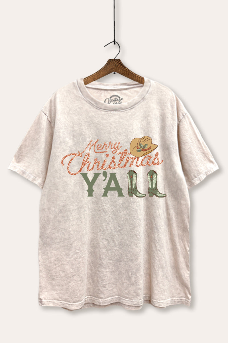 "merry christmas y'all" mineral wash boxy graphic tee