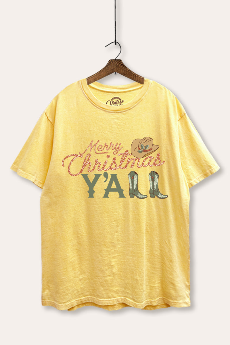 "merry christmas y'all" tie dye boxy graphic tee